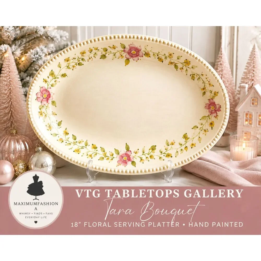 VTG Tabletops Gallery Tara Bouquet 18” Floral Serving Platter Hand Painted
